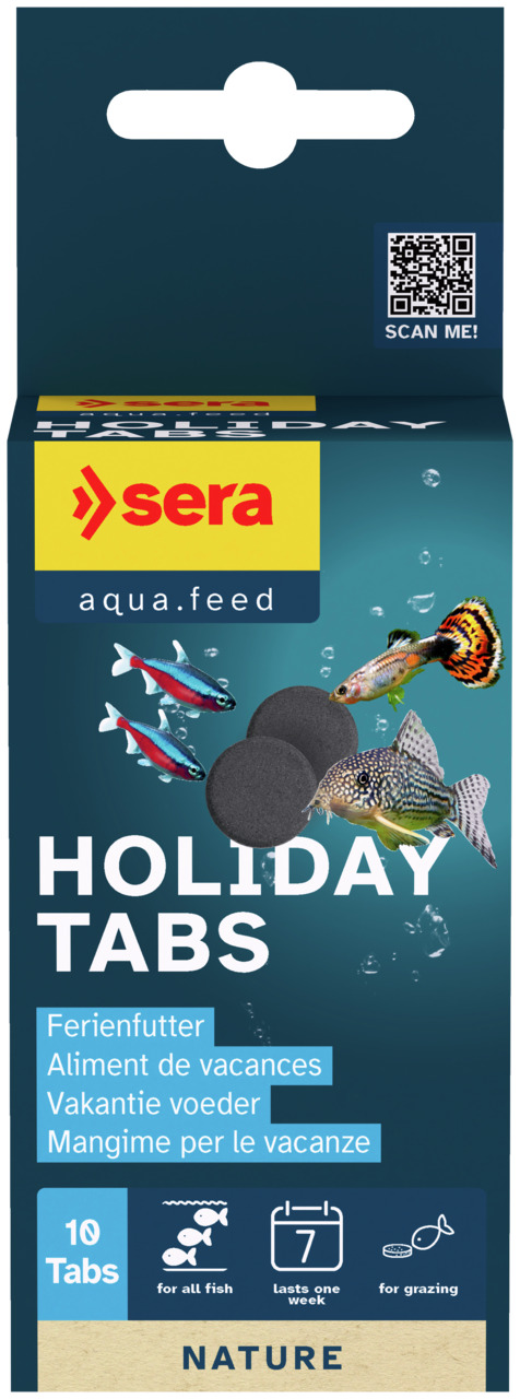 sera Holiday Tabs, Ferienfutter für Aquarienfische, 10 Tabs, für alle Fischarten, hält bis zu 7 Tage, fördert natürliches Weideverhalten.
