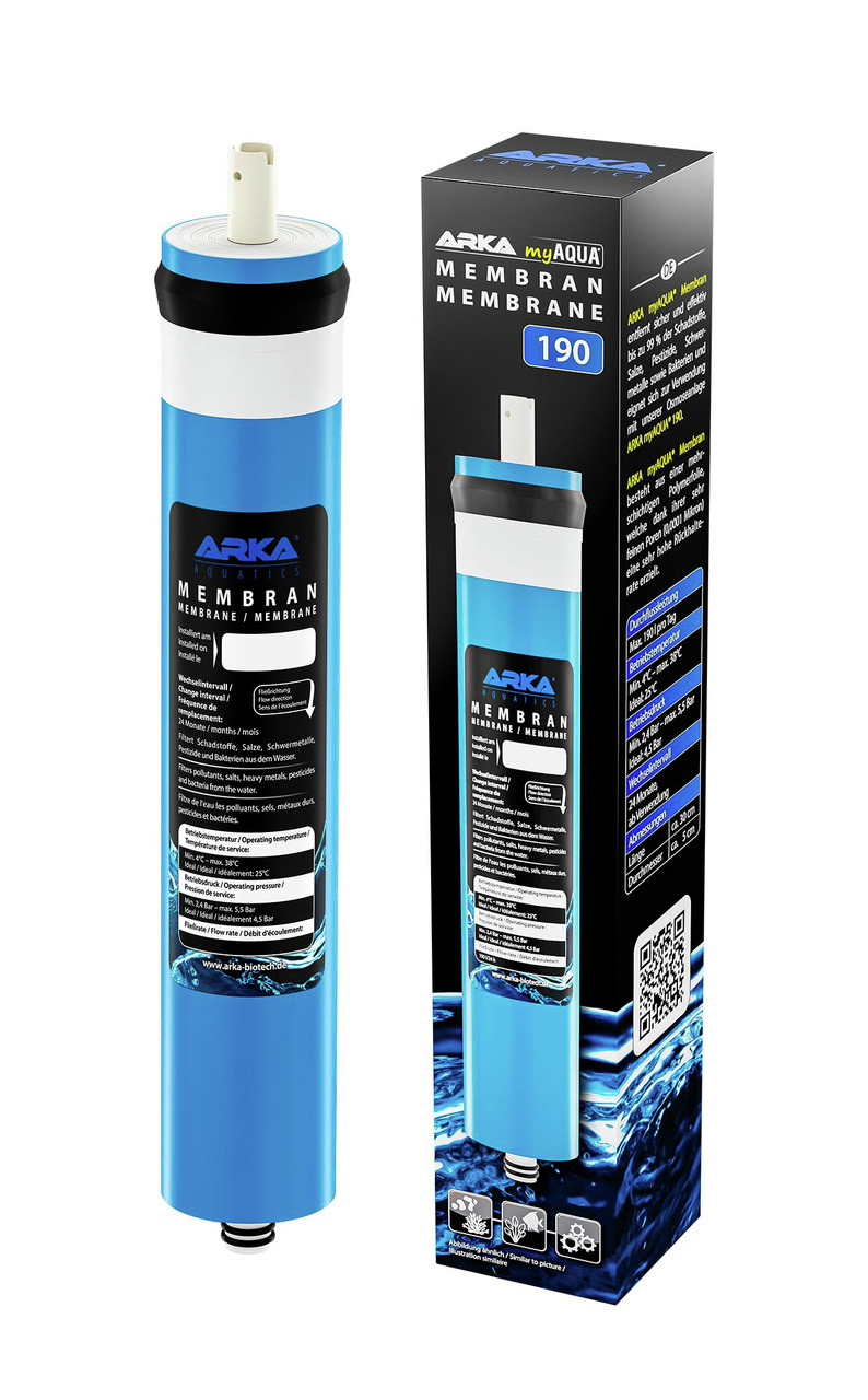 ARKA myAQUA Membran 190: Umkehrosmose-Membran f. Aquarienbesitzer, entfernt Schadstoffe (Schwermetalle, Salze) aus Wasser.