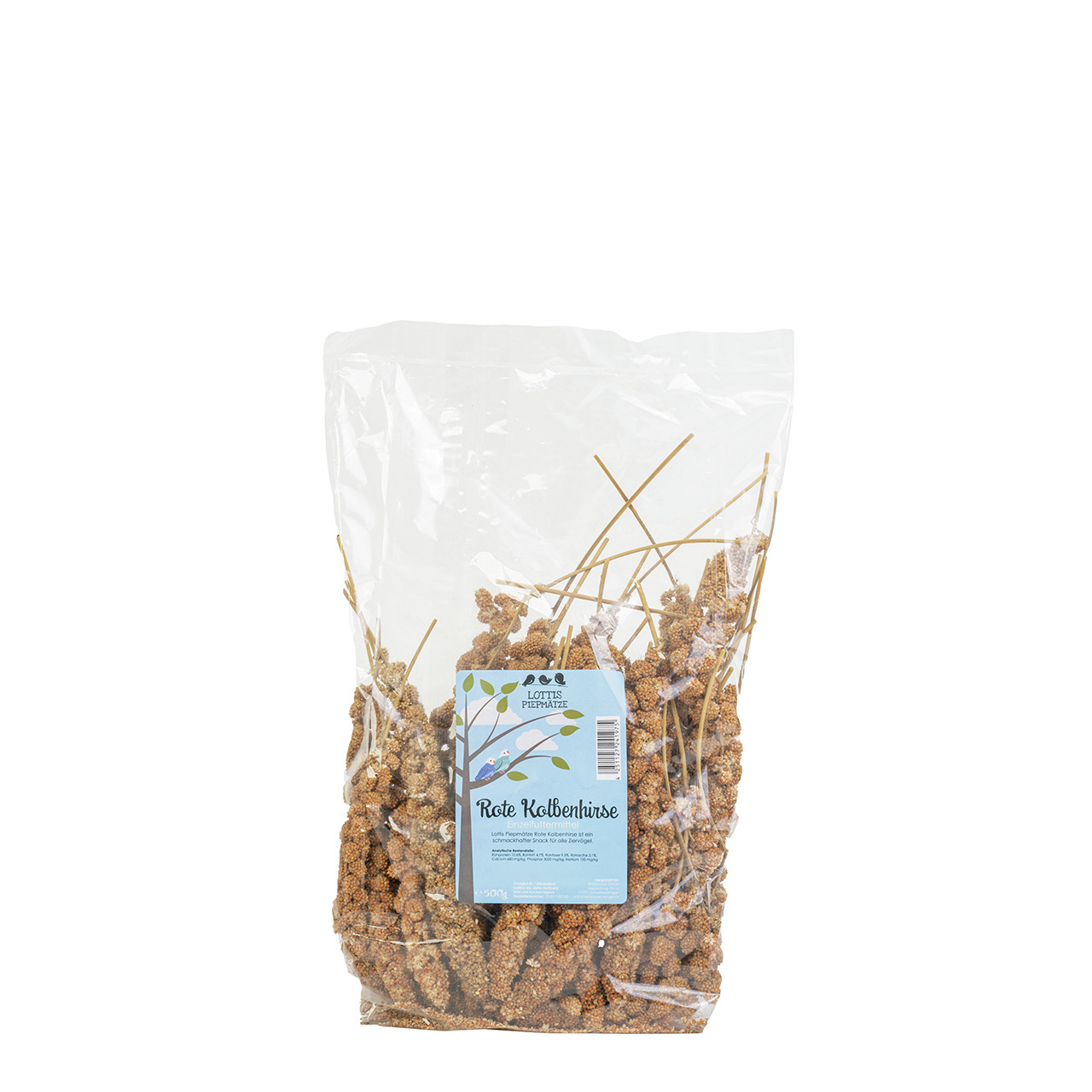 Lottis Piepmätze Kolbenhirse, 500 g, für Ziervögel (Wellensittiche, Kanarienvögel), natürl. Geschmack, gesunder Snack-Ergänzungsfutter.