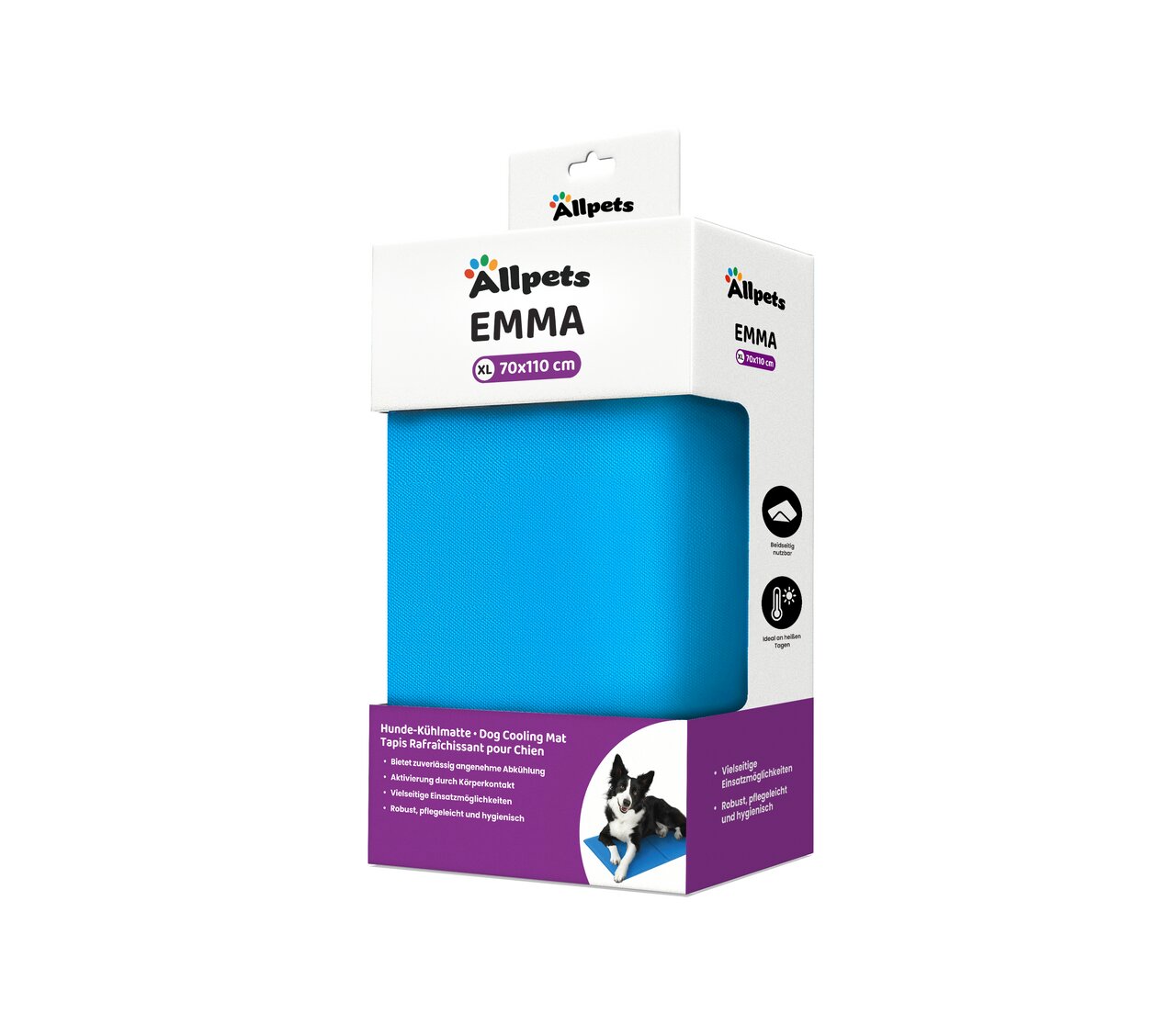 Allpets Hunde-Kühlmatte Emma, für Hunde, einfach kühlend, Größe XL (70x110 cm), robust, pflegeleicht, hygienisch.