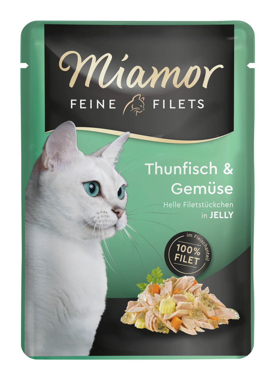 Miamor Feine Filets Katzenfutter, Thunfisch & Gemüse, 100% Filet, helle Filetstücke in Jelly, 100 g, für Katzen.