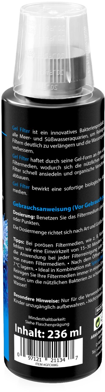 ARKA Gel Filter Bakterienprodukt für Meer- und Süßwasseraquarien, für Aquarienfilter, 236 ml, schnelle Ansiedlung?