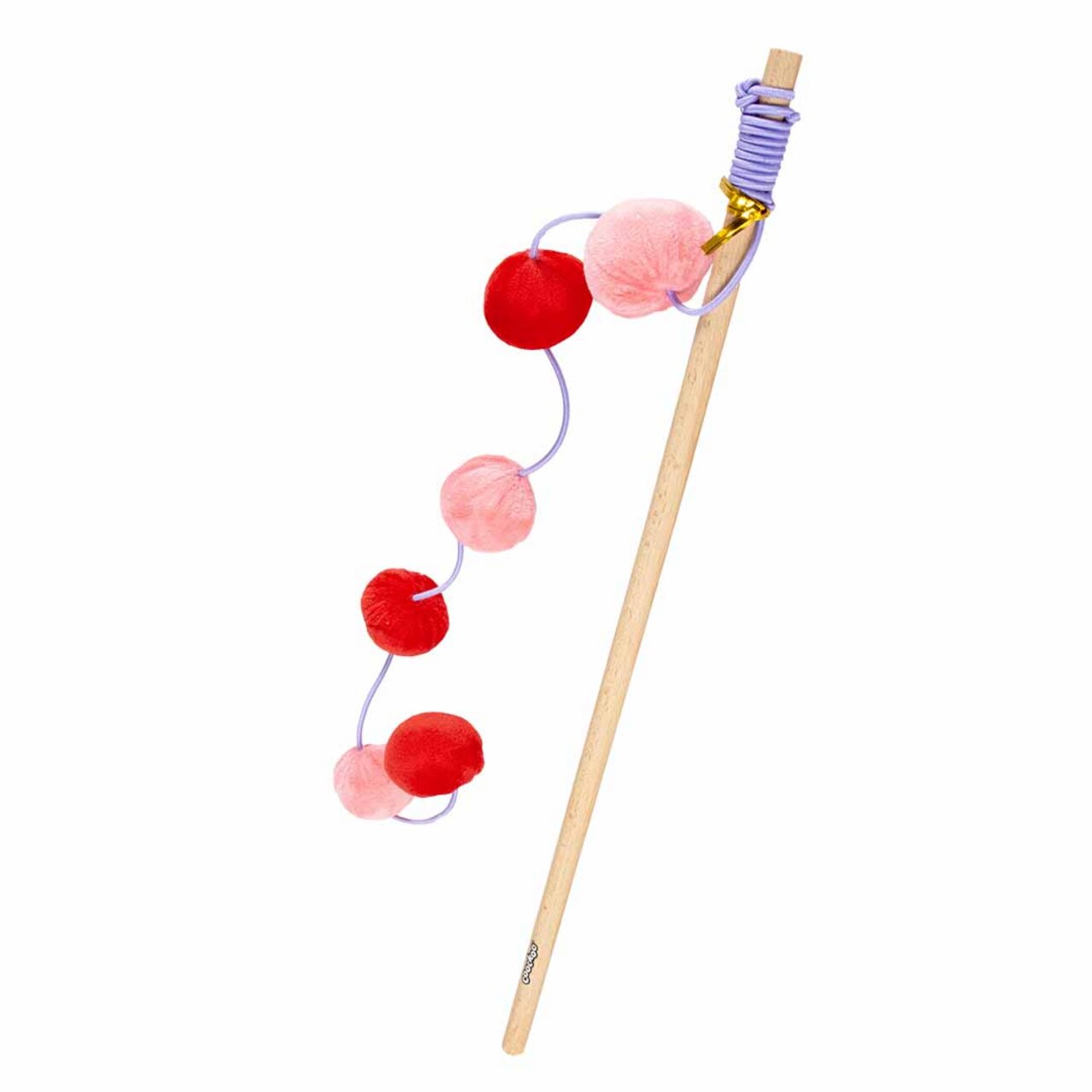 Spielangel von COOCKOO für Katzen mit bunten Bällen in Rot und Rosa, geeignet für spielerische Unterhaltung. 1 Stück.