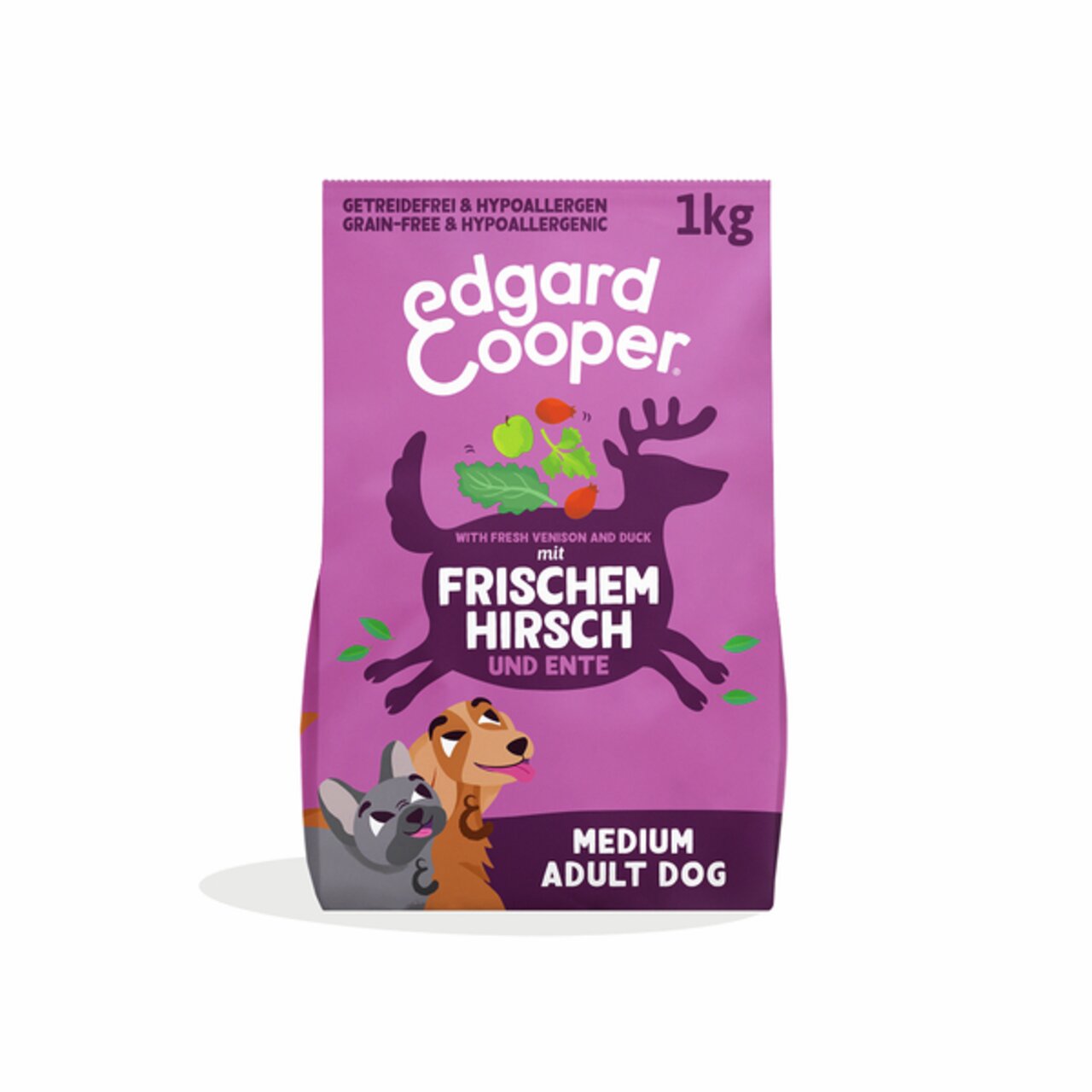 Edgard & Cooper Hundefutter für erwachsene Hunde, Hirsch & Ente, getreidefrei, 1 kg, hypoallergen, frisch und schmackhaft.