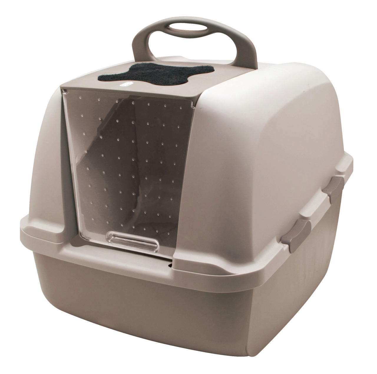 Catit Katzentoilette Jumbo, beige, für Katzen aller Größen, mit Schwingtür, Griff, Aktivkohlefilter, hygienisch, geräumig.