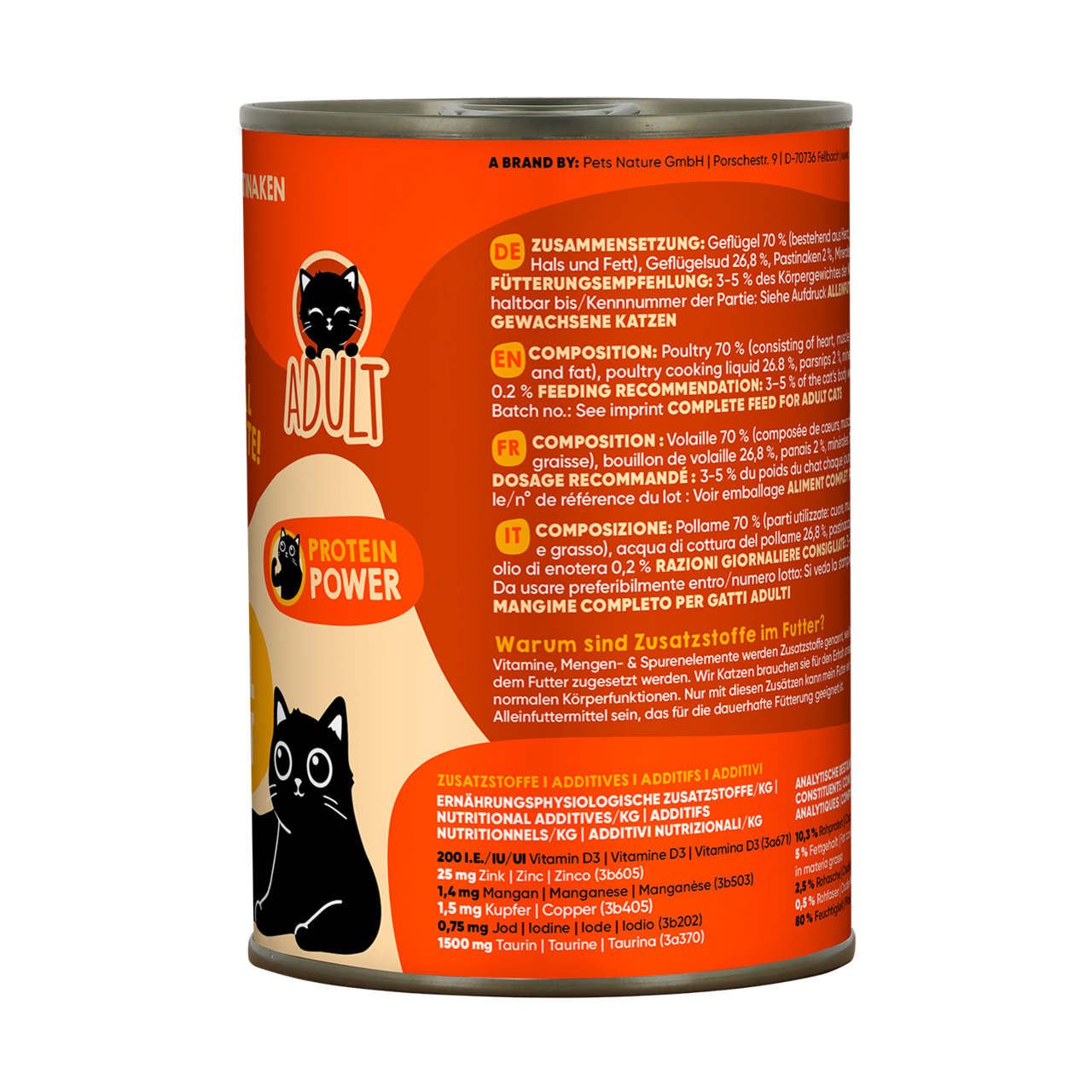 Lucky Lou Katzenfutter Adult, Geflügel, 70 % Geflügel, mit Vit. D3 & Taurin, 200 g.
