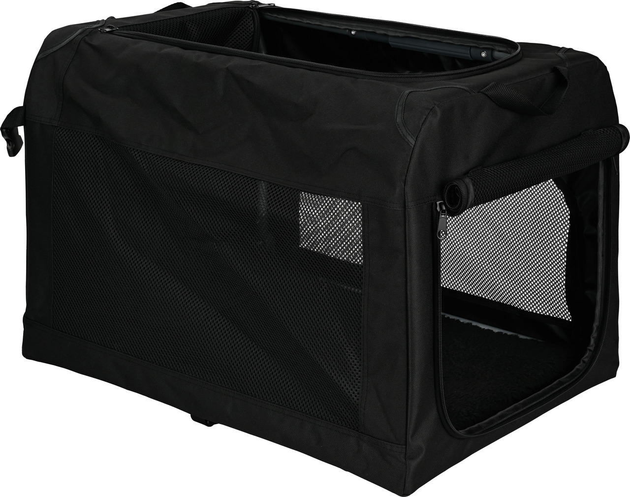 AniOne Transportbox Soft, Schwarz, für Hunde & Katzen, faltbar, Nylon, Netzfenster, Belüftung, sicher & komfortabel.