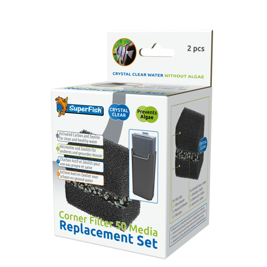 Superfish Corner Filter 50 Media Replacement Set: Ersatzfilter-Set für Aquarien, 2 Medien (Aktivkohle, Zeolith) für sauberes Wasser.
