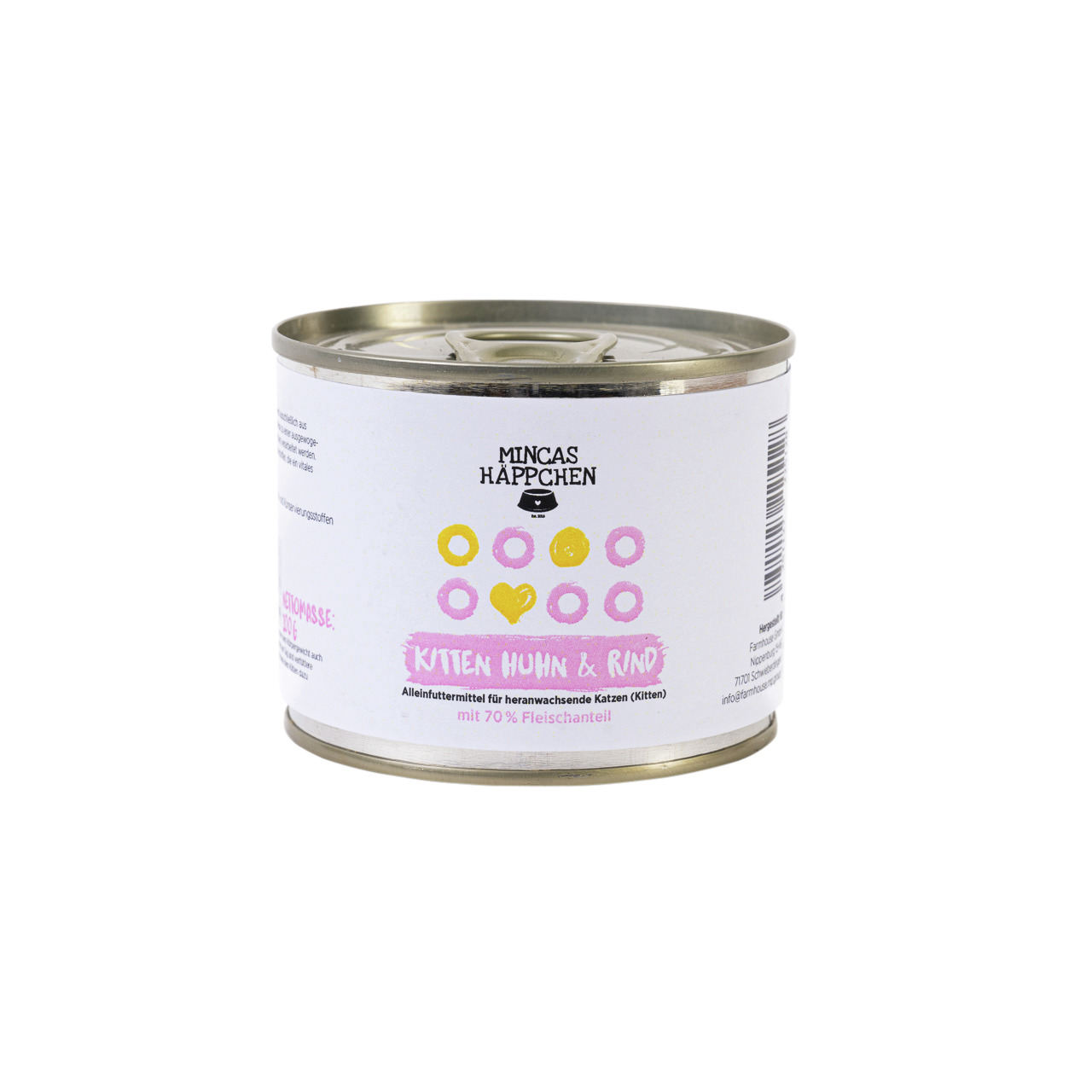 Mincas Häppchen Kitten Huhn & Rind, Alleinfutter f. Kitten, 70 % Fleisch, Geschm.: Huhn & Rind, 200 g.