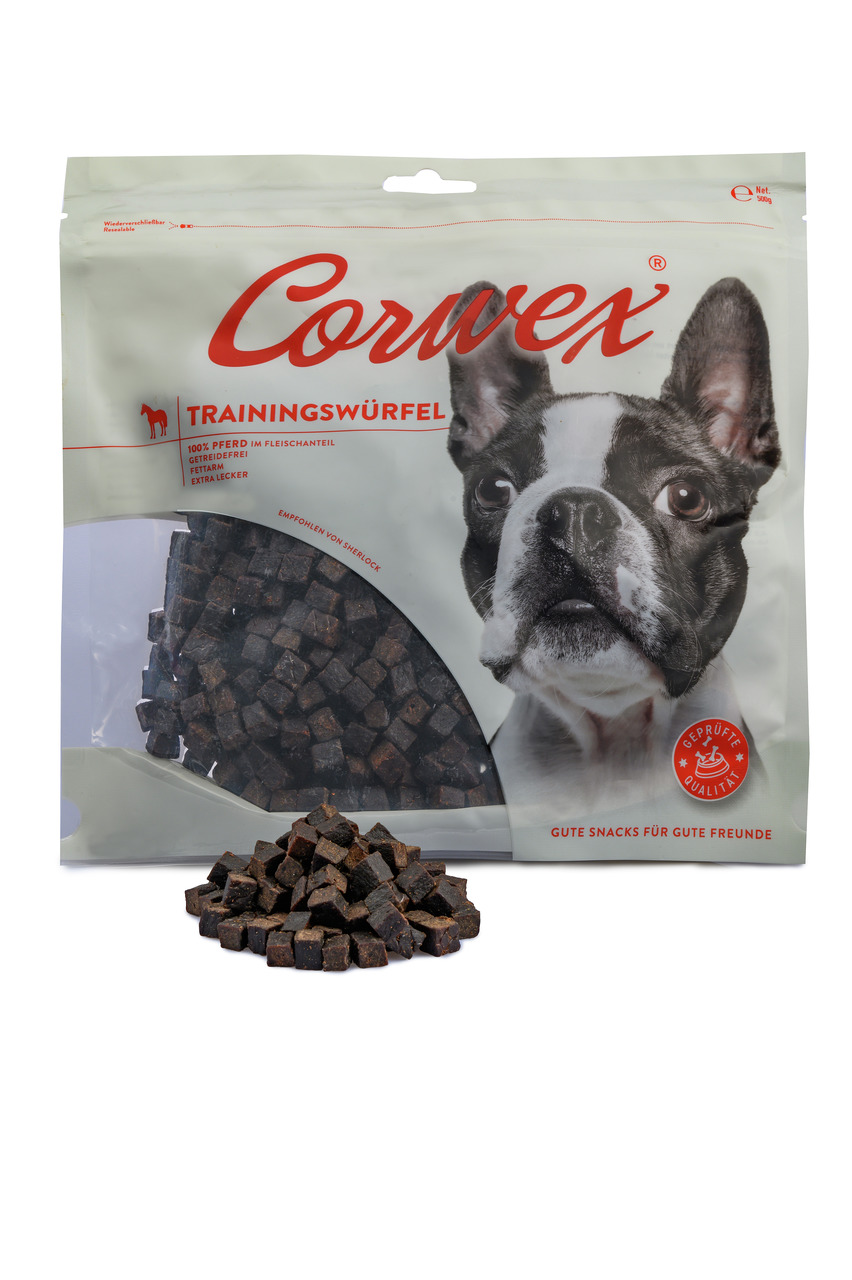 Corwex Trainingswürfel für Hunde, 100 % Pferd, getreidefrei, extra lecker, 200 g.