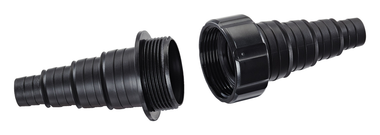 Oase Schlauchanschlussadapter, schwarz, 2-teilig: gerippter Stutzen & Überwurfmutter, robust, für Schläuche in Teich--Pumpensystemen.