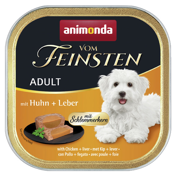 animonda Vom Feinsten Adult mit Schlemmerkern Huhn + Leber 150g Schale Hundenassfutter