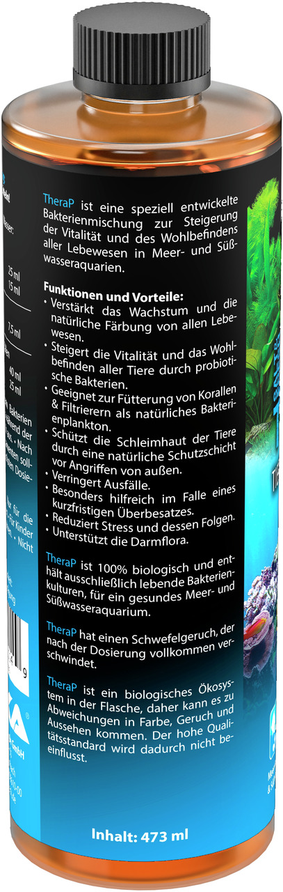 MICROBE-LIFT TheraP, Bakterienmischung f. Meer-/Süßwasseraquarien, 473 ml, fördert Vitalität, Wohlbefinden u. Darmflora.