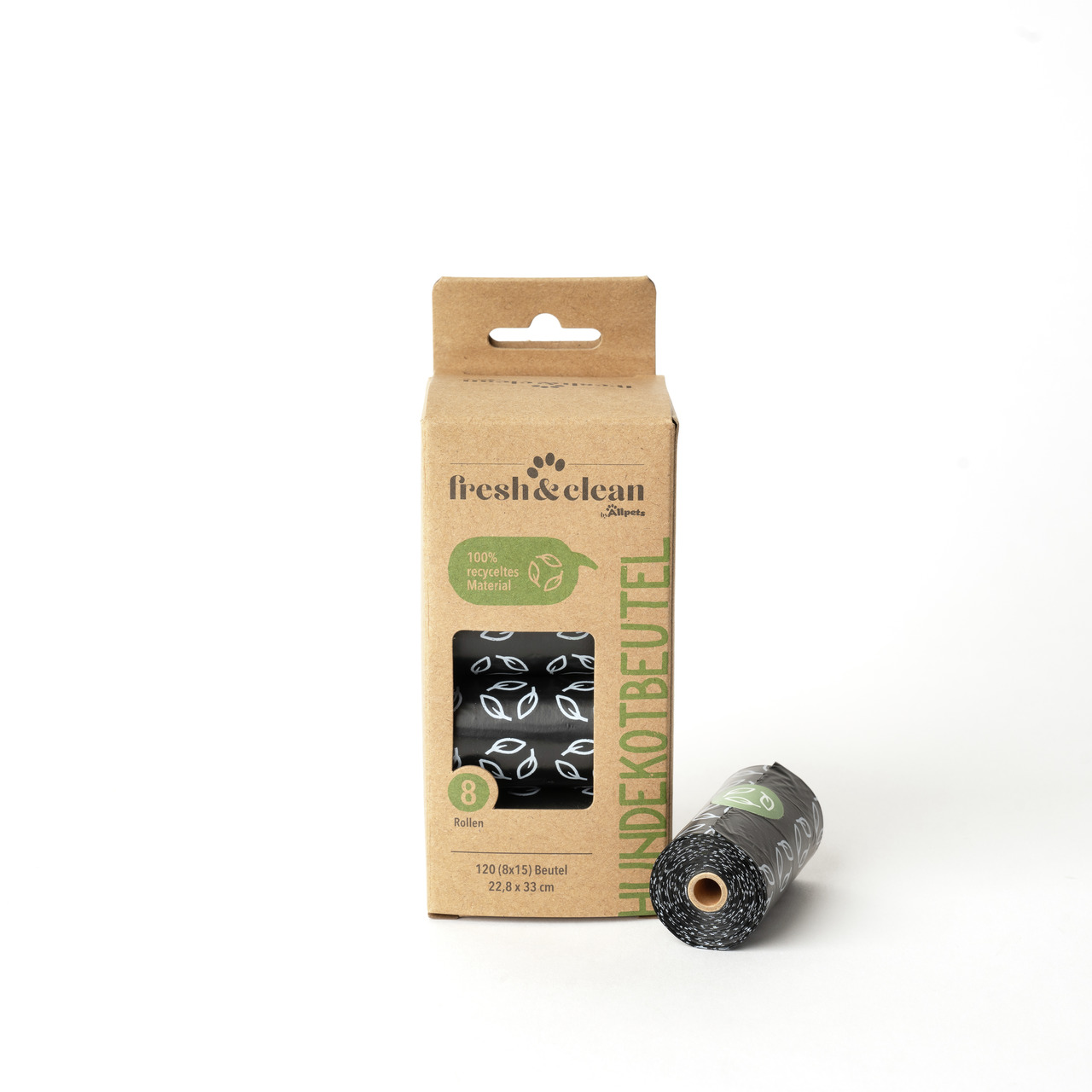 Allpets fresh & clean Hundekotbeutel, für Hundebesitzer, 100 % recycelt, 8 Rollen (120 Beutel, 22,8 x 33 cm).