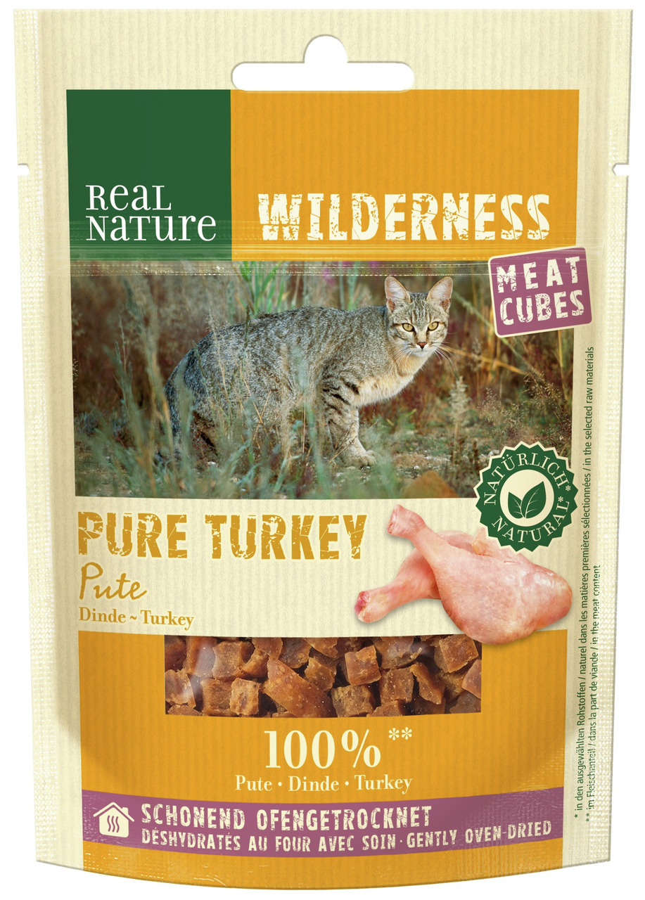 REAL NATURE Wilderness Pure Turkey, 100 % Pute, für Katzen, 90 g, schonend ofengetrocknet, natürliche Qualität.