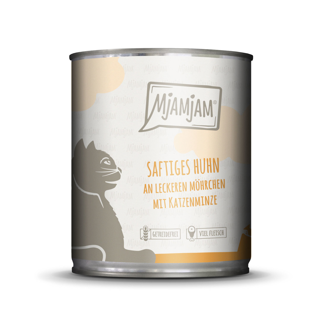 Mjamjam Katzenfutter, Saftiges Huhn & Möhrchen mit Katzenminze, 400 g, getreidefrei, viel Fleisch, für Katzen.