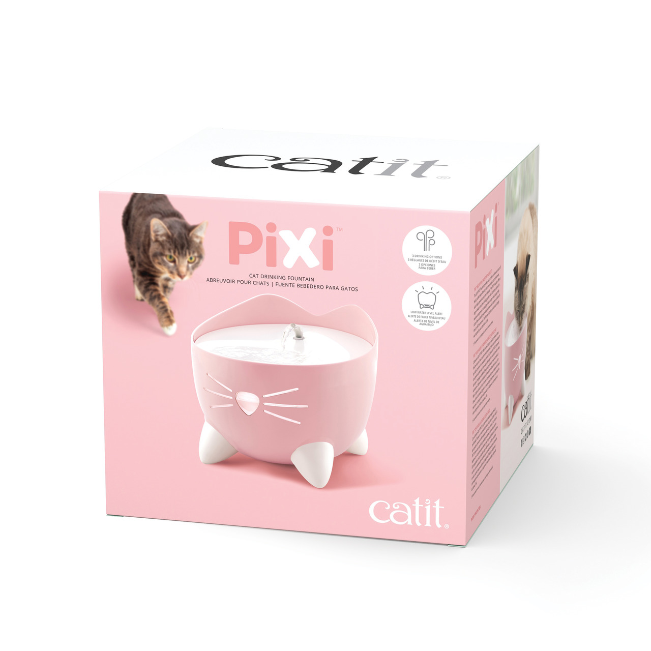 Catit PIXI Trinkbrunnen, Rosa, für Katzen, fördert Flüssigkeitsaufnahme, leise Pumpe, Filter, Katzendesign, 2,5L.