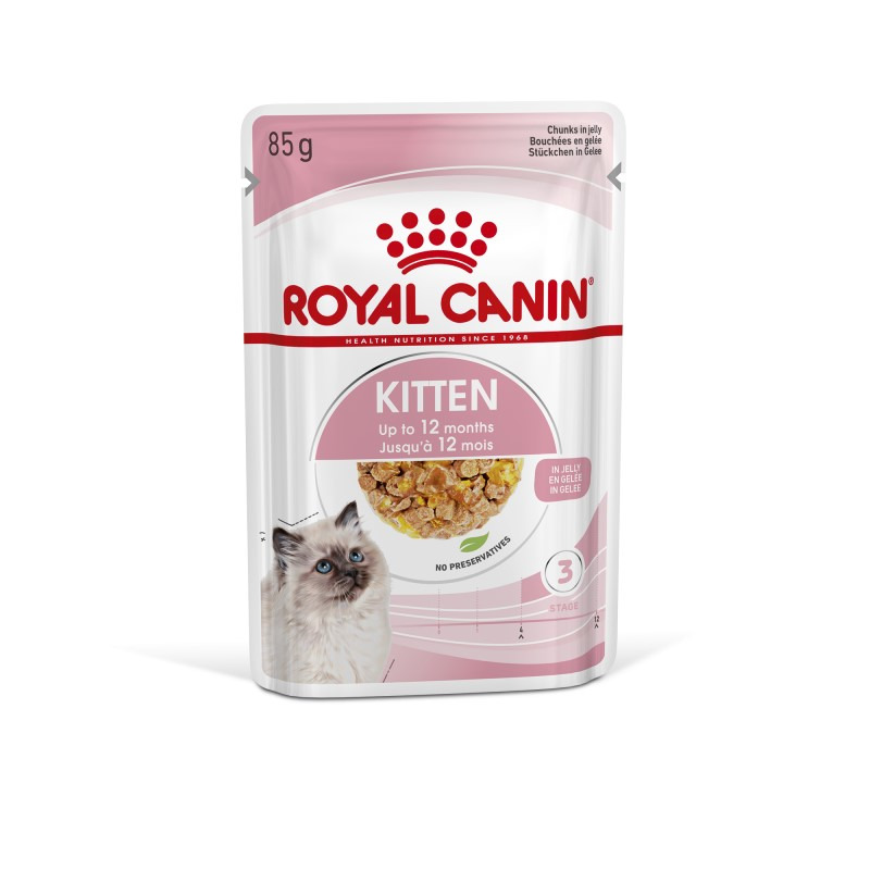 Royal Canin Kitten Nassfutter in Gelee, 85 g, für Katzenwelpen bis 12 Monate, hochwertig, ohne Konservierungsstoffe.