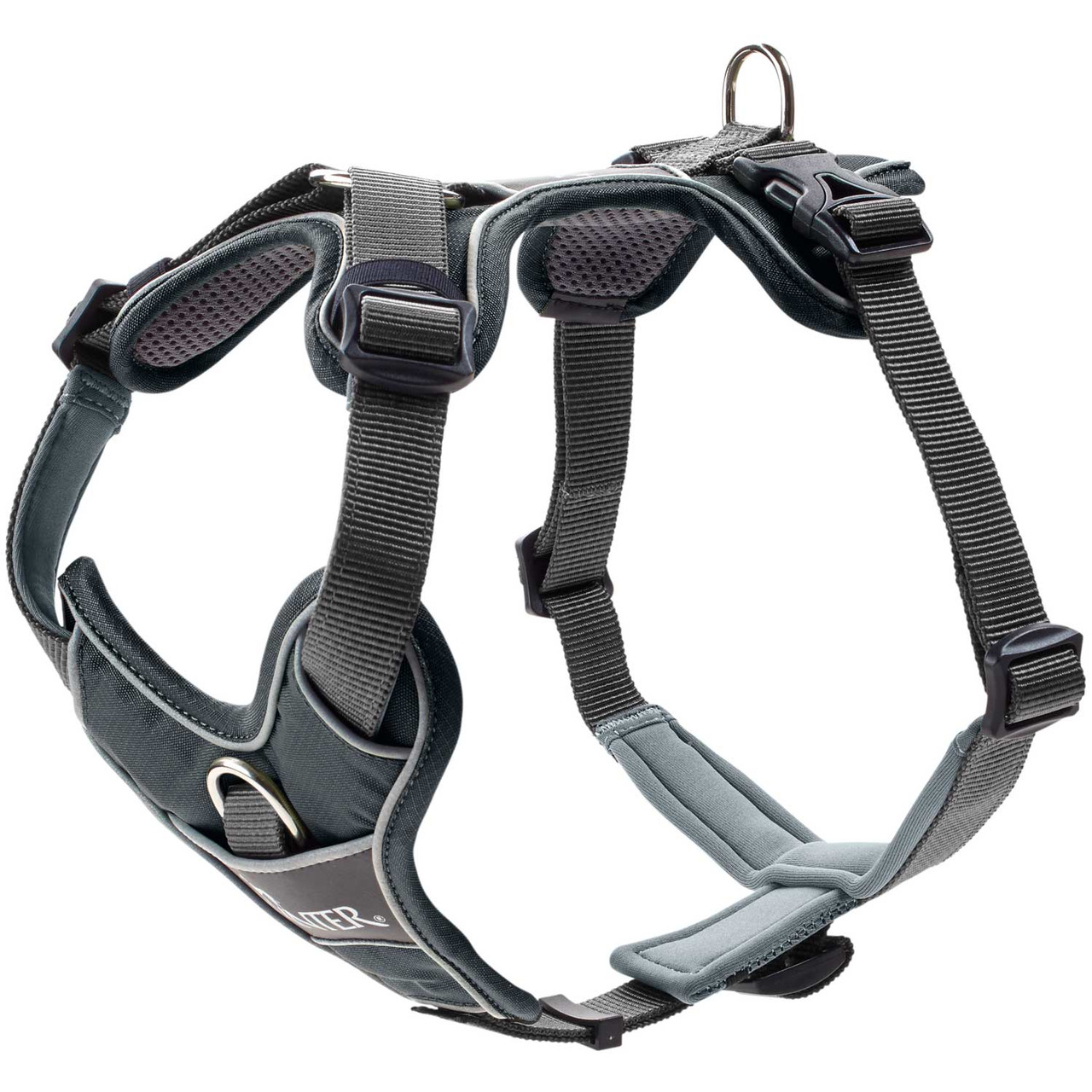 HUNTER Geschirr "Divo" für mittelgr.-gr. Hunde, Grau, ergonomisch, gepolstert, verstellbar, robust, langlebig, max. Komfort.