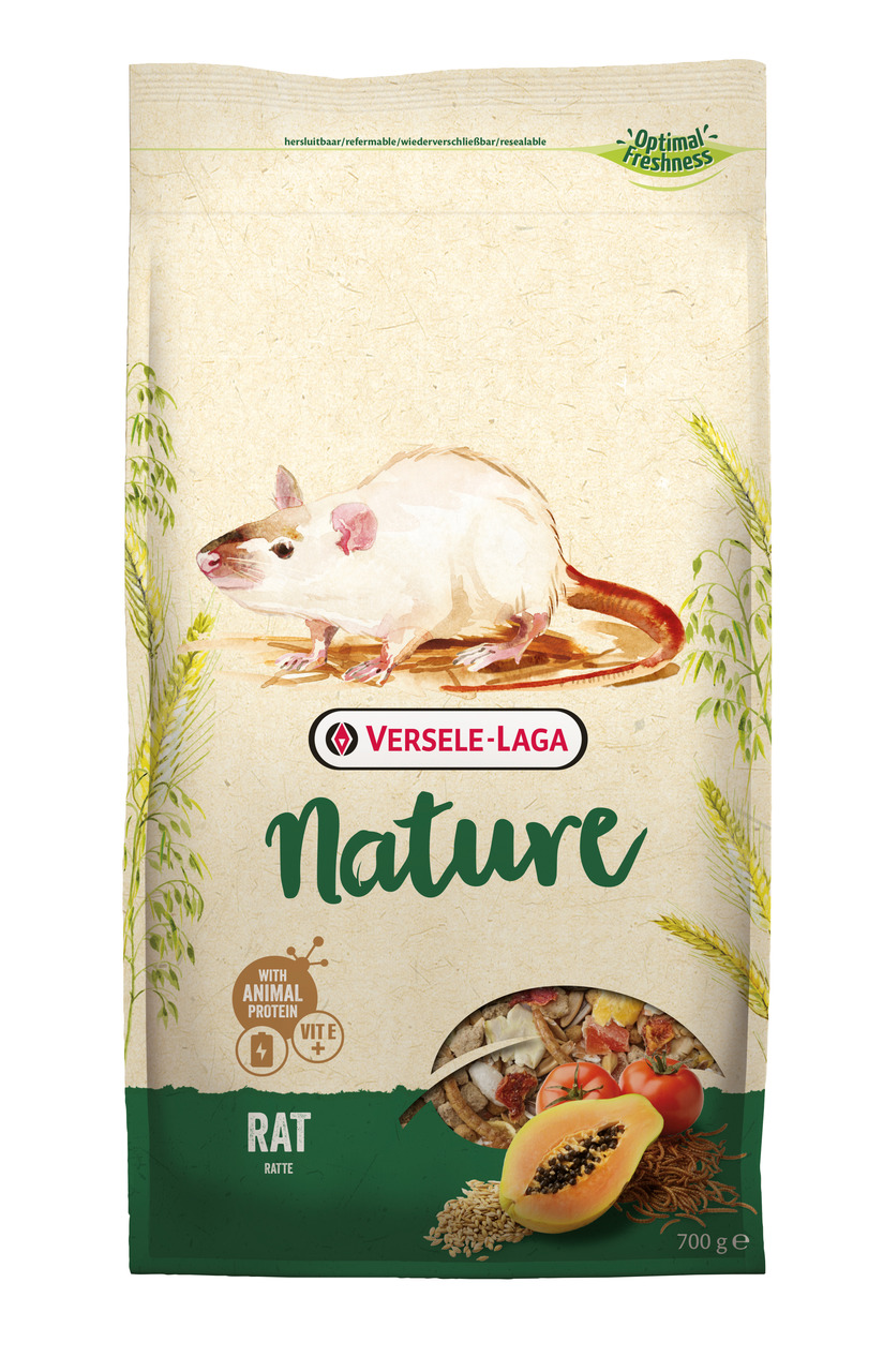 Versele-Laga Nature Rat: Premiumfutter für Ratten mit tier. Protein, Vit. E, Papaya, Tomaten. Wiederverschließbar, 700 g.