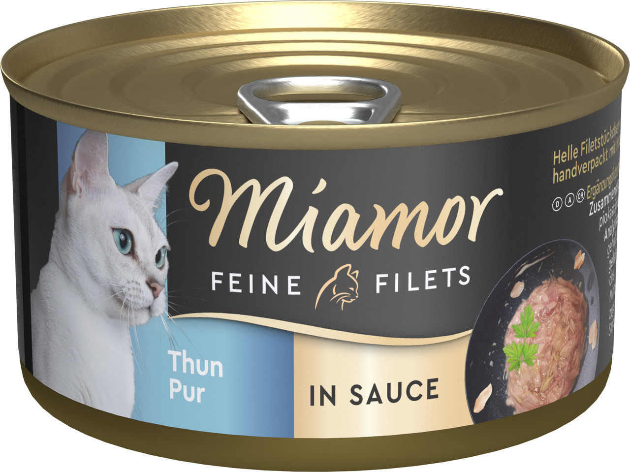 Miamor Feine Filets Thun Pur in Sauce, Katzen, Ergänzungsfuttermittel, helle Thunfischfilets, 125g, handverpackt.