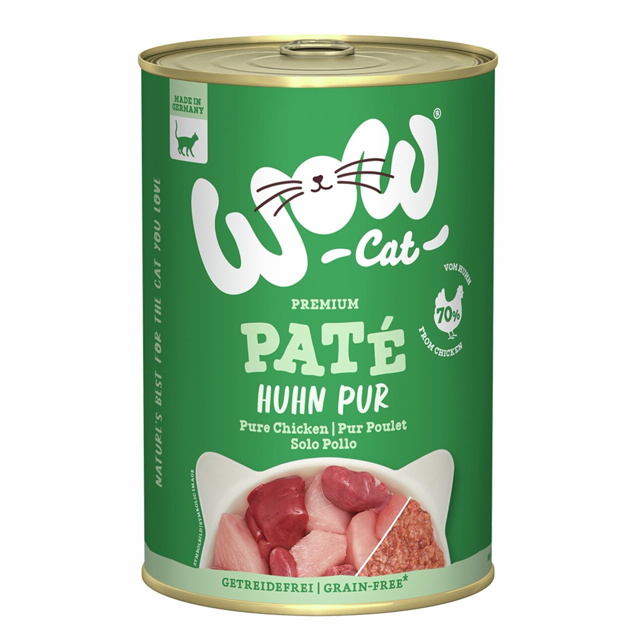 WOW CAT Premium Paté Huhn Pur, Katzenfutter, Huhn, 70 % frisches Huhn, getreidefrei, 400 g.