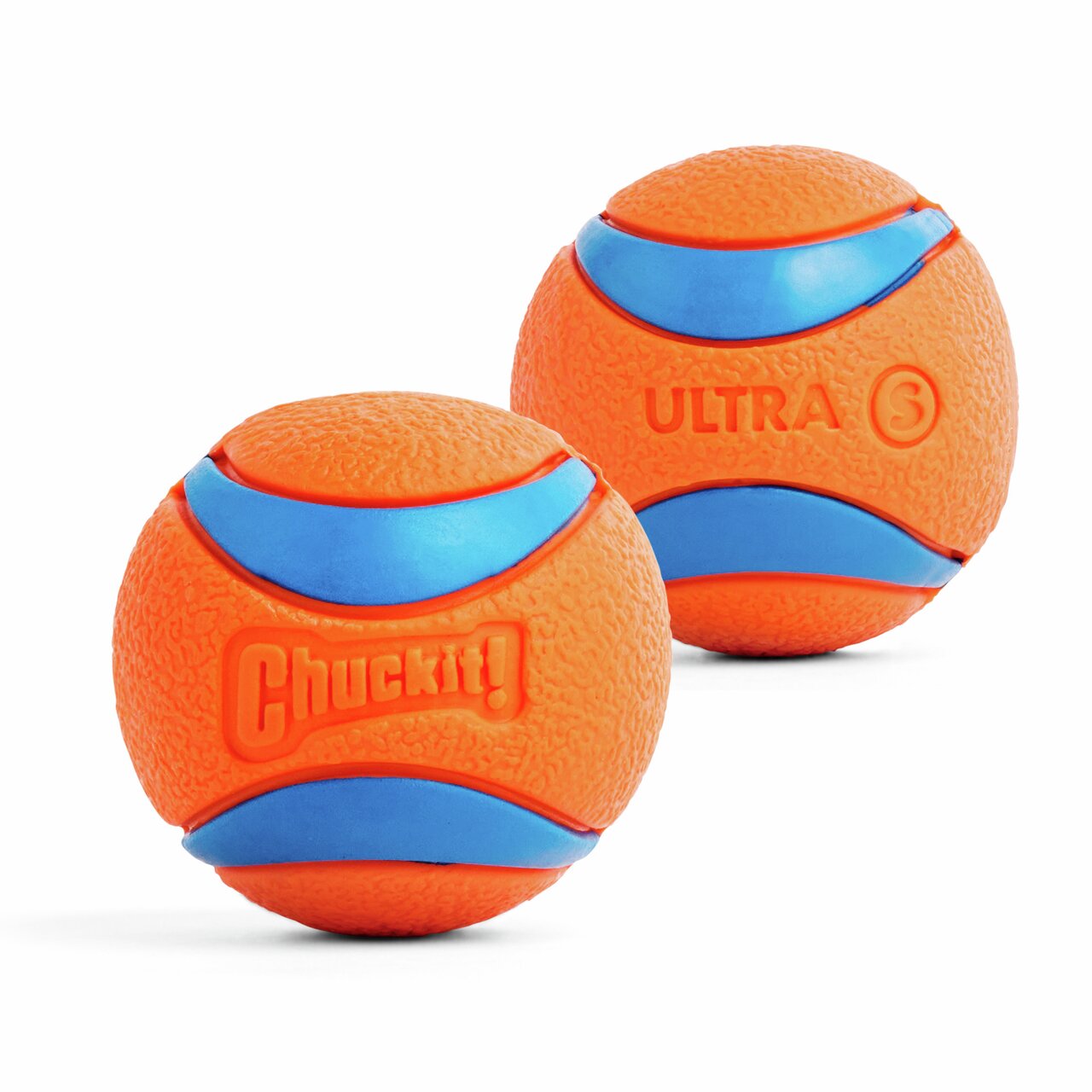 Chuckit! Ultra S Hundebälle, 2 Stk., für kleine Hunde, strapazierfähig, schwimmfähig, ideal für Apportierspiele, orange/blau.