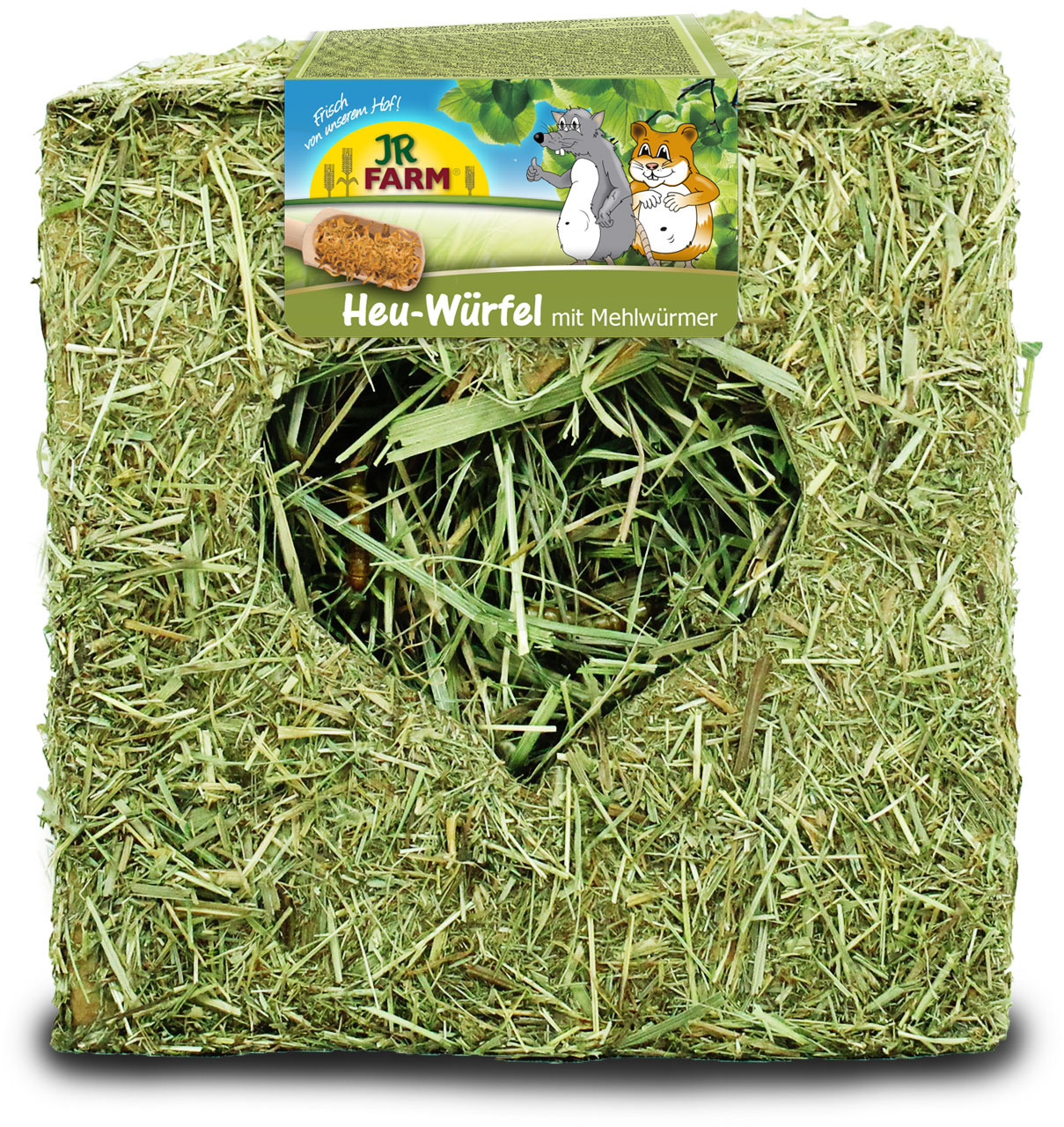 JR FARM Heu-Würfel m. Mehlwürmern, für Kleintiere (Hamster, Mäuse, Nager), Naturprodukt, proteinreich, 1 Würfel.