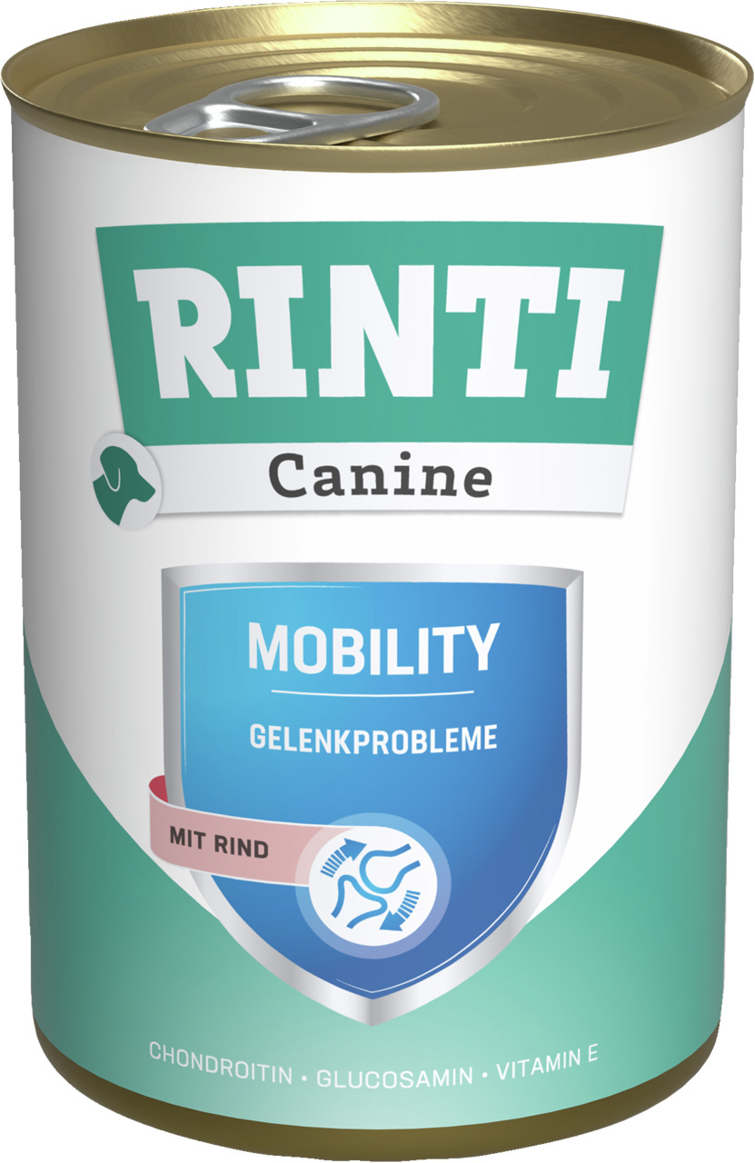 RINTI Canine "Mobility" Hundefutter, Rind, für Hunde mit Gelenkproblemen, mit Chondroitin, Glucosamin & Vit. E zur Gelenkgesundheit.