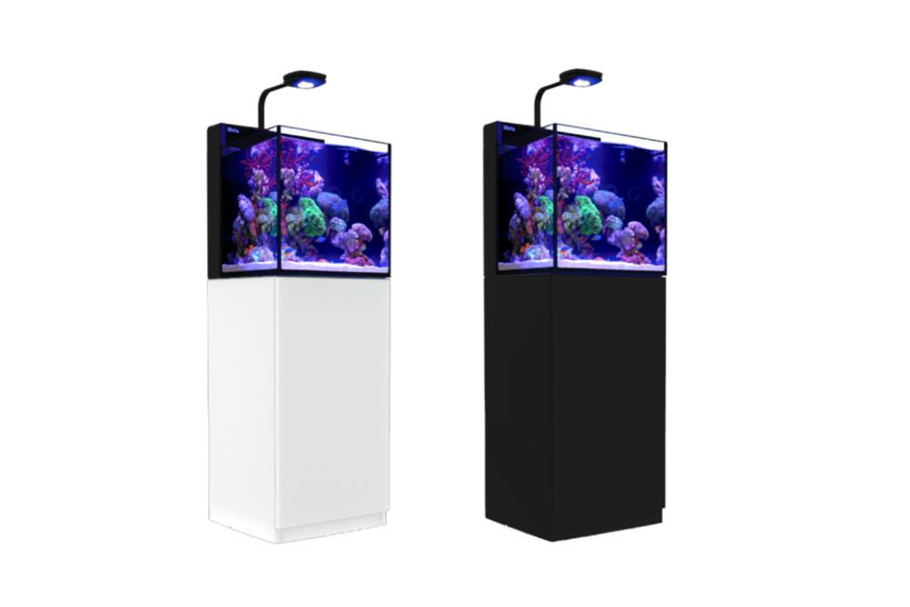Red Sea Max Nano Aquarien, Schwarz-Weiß, LED, inkl. Unterschrank, für Meerwasseraquaristik, mit Korallen+Meeresbewohnern.