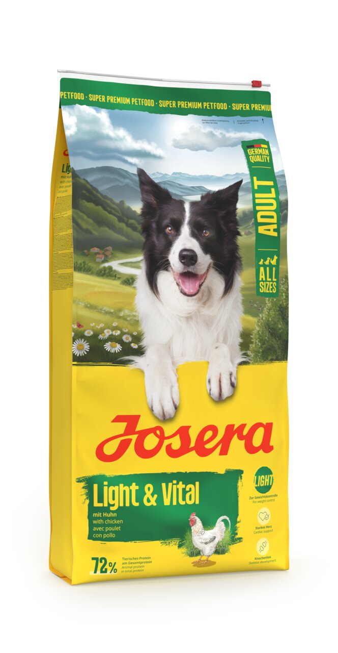Josera Light & Vital Hundefutter für erwachsene Hunde, Huhn-Geschmack, 15 kg, für alle Größen, hoher Fleischanteil, leicht verdaulich.