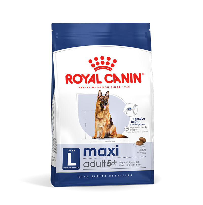 ROYAL CANIN Maxi Adult 5+, für große Hunde (5+ J., 26-44 kg), unterstützt Verdauung & Vitalität, 15 kg.
