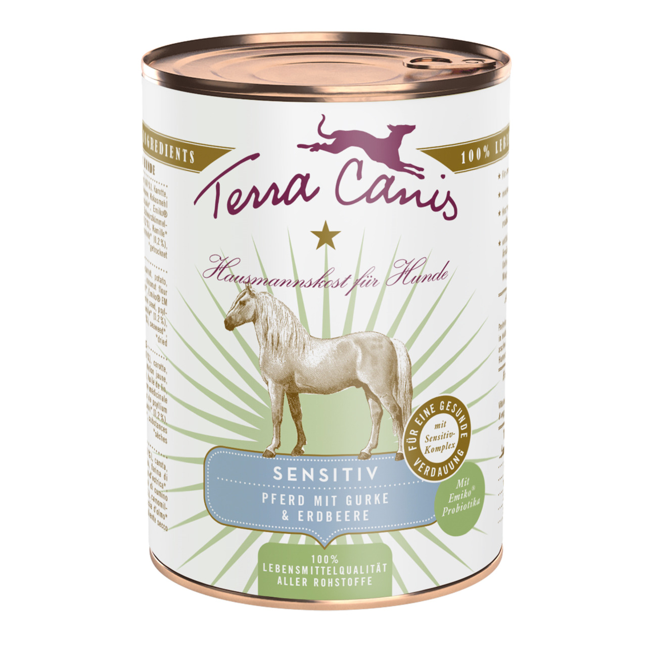 Terra Canis Sensitiv Hundefutter, Pferd mit Gurke & Erdbeere, für empfindl. Hunde, mit Sensitiv-Komplex, 400 g.