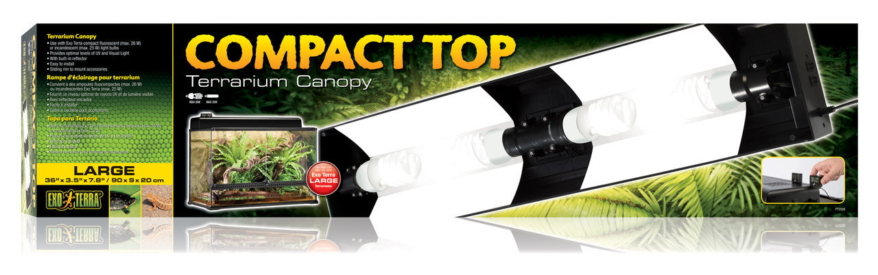 Exo Terra Compact Top Terrarium Canopy Large (90x9x20cm), Beleuchtungsabdeckung f. Reptilien/Amphibien, UVB- & Wärmelampen geeignet.