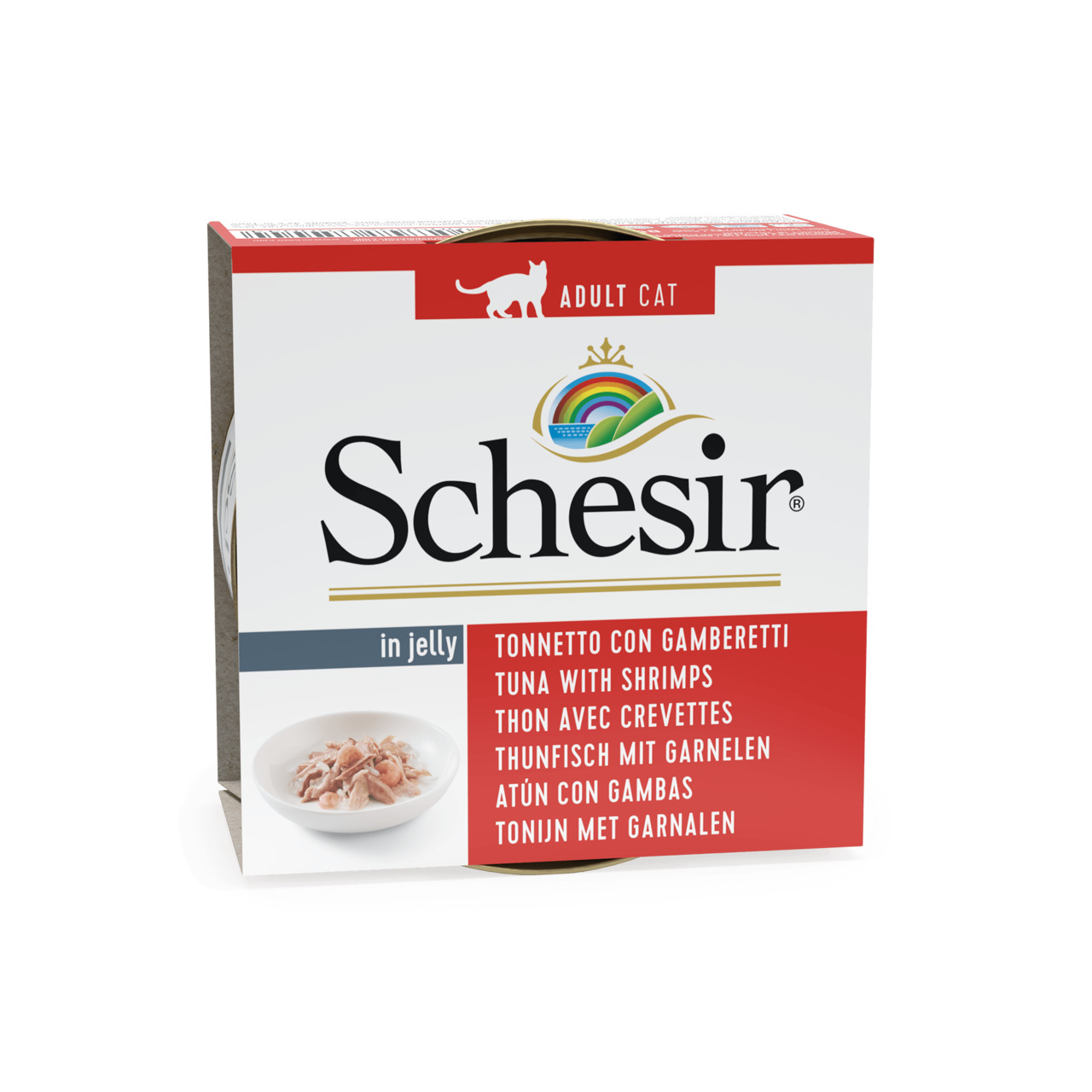 Sparpaket 48 x 85 g Schesir Adult Thunfisch mit Garnelen in Jelly Katzen Nassfutter