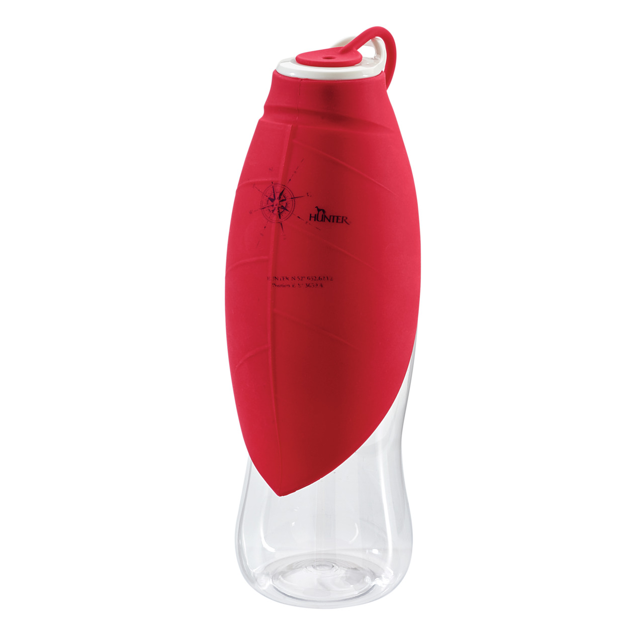 HUNTER Trinkflasche für Hunde,  praktische Wasserflasche mit rotem Silikonüberzug, ideal für unterwegs, modernes Design.
