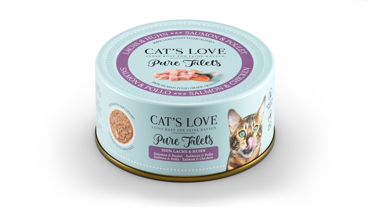 Sparpaket 6 x 100 g Cat's Love Pure Filets 100 % Huhn & Lachs Katzen Nassfutter