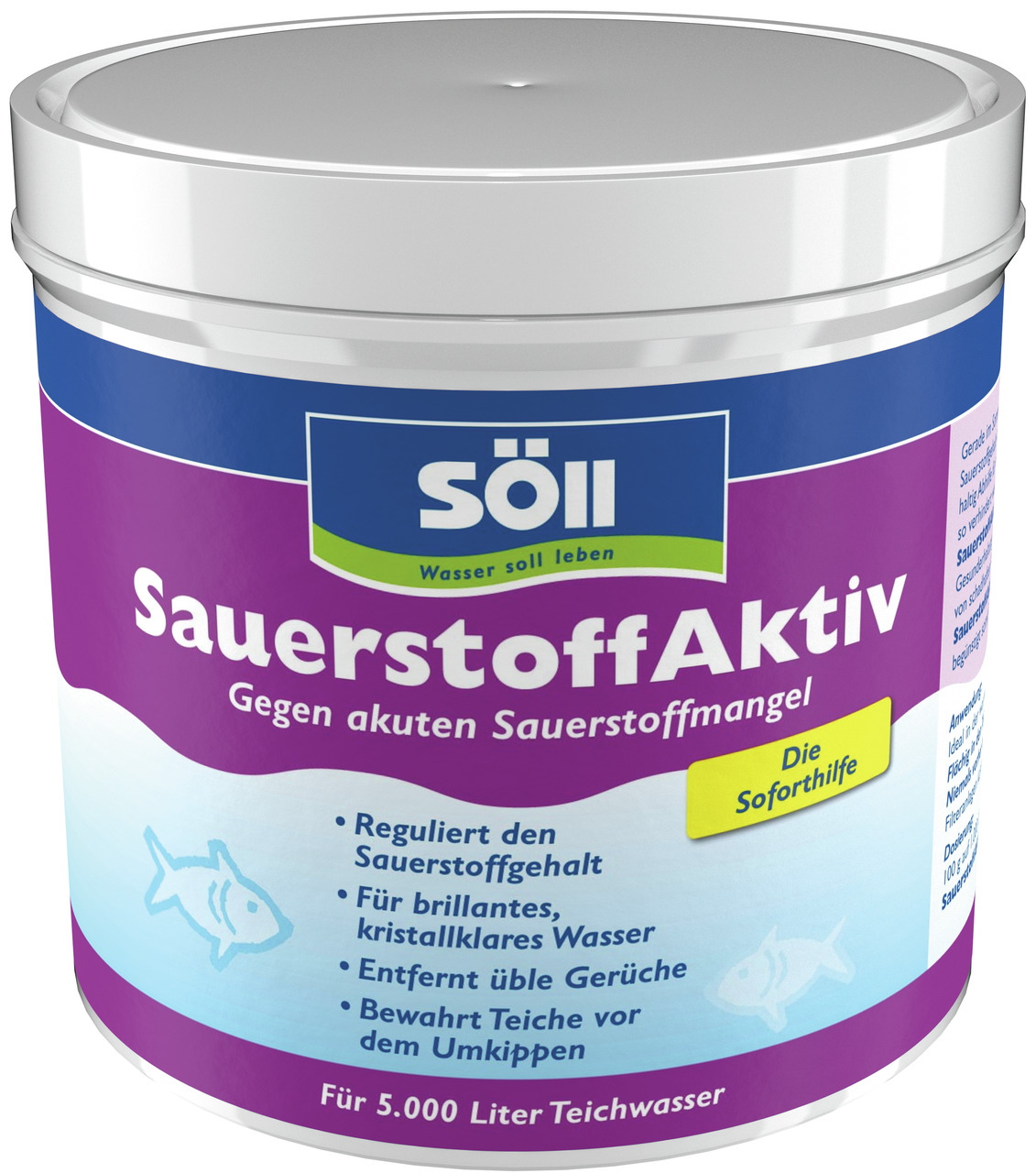 Söll SauerstoffAktiv, für Teichbesitzer, reguliert O2-Gehalt, klärt Wasser, entfernt Gerüche, 5.000 L Teichwasser.