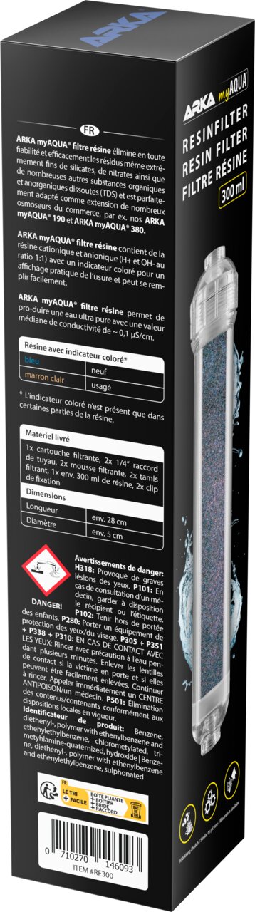 ARKA myAQUA Resin Filter Harzfilter 300 ml für Aquaristik, für Osmoseanlagen, farbige Indikatorharze zur Wasserreinigung