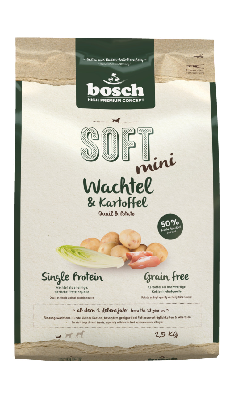 Sparpaket bosch SOFT Mini Wachtel & Kartoffel 2 x 2,5 Sparpaket Hundetrockenfutter