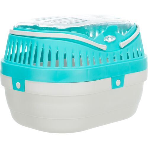 TRIXIE Transportbox "Tinos", Türkis-Weiß, für Kleintiere (Hamster-Meerschweinchen), robust, Lüftungsschlitze, 1x transparenter Deckel.