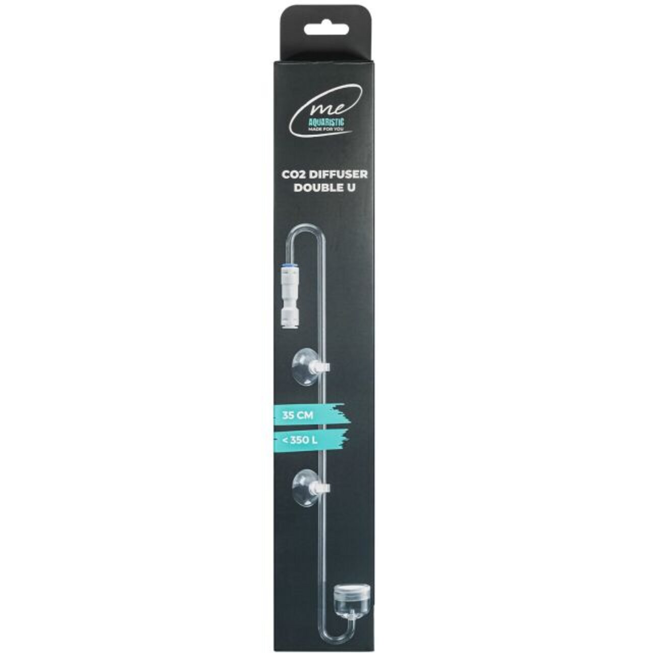 Aquaristikprodukt, ME Aquaristic CO2 Diffuser Double U, 35 cm, für Aquarien bis 350 Liter, mit transparentem Design.