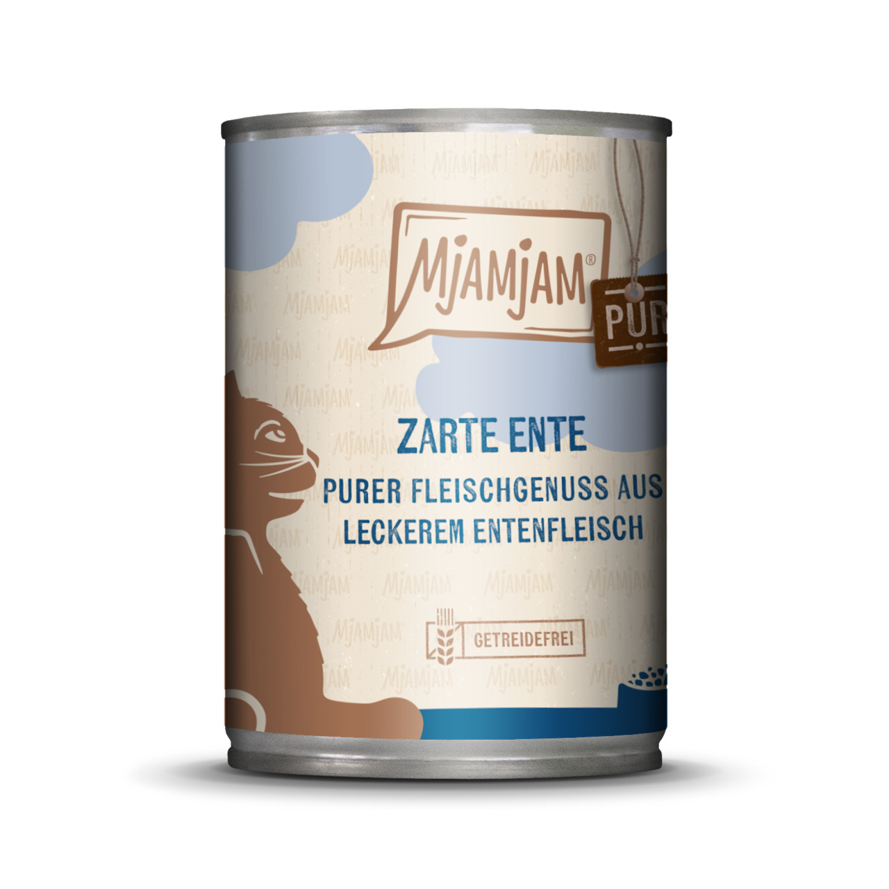 Mjamjam Katzenfutter "Zarte Ente", purer Fleischgenuss, getreidefrei, für Katzen, 400g.