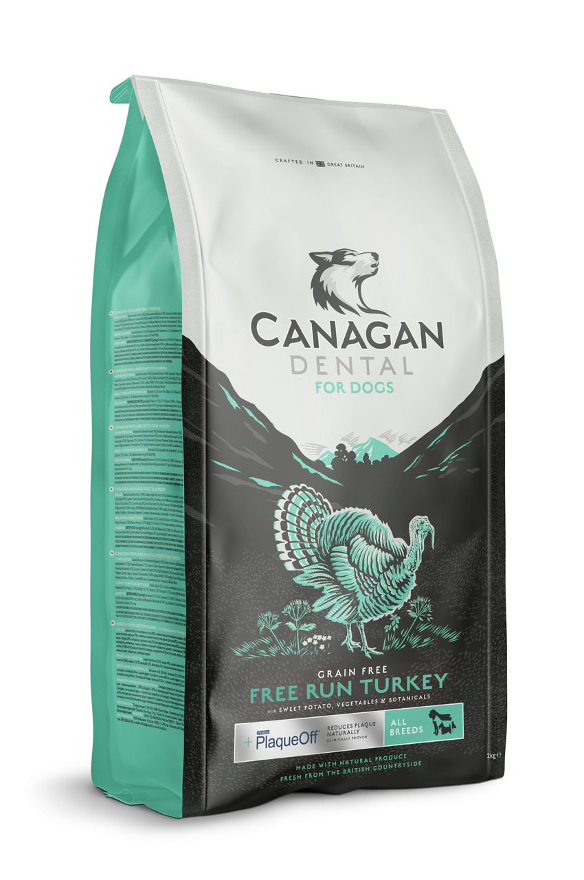 Canagan Dental Free Run Turkey, getreidefreies Trockenfutter für alle Hunde, Truthahn, 2 kg, mit „PlaqueOff“ für natürliche Zahnpflege.
