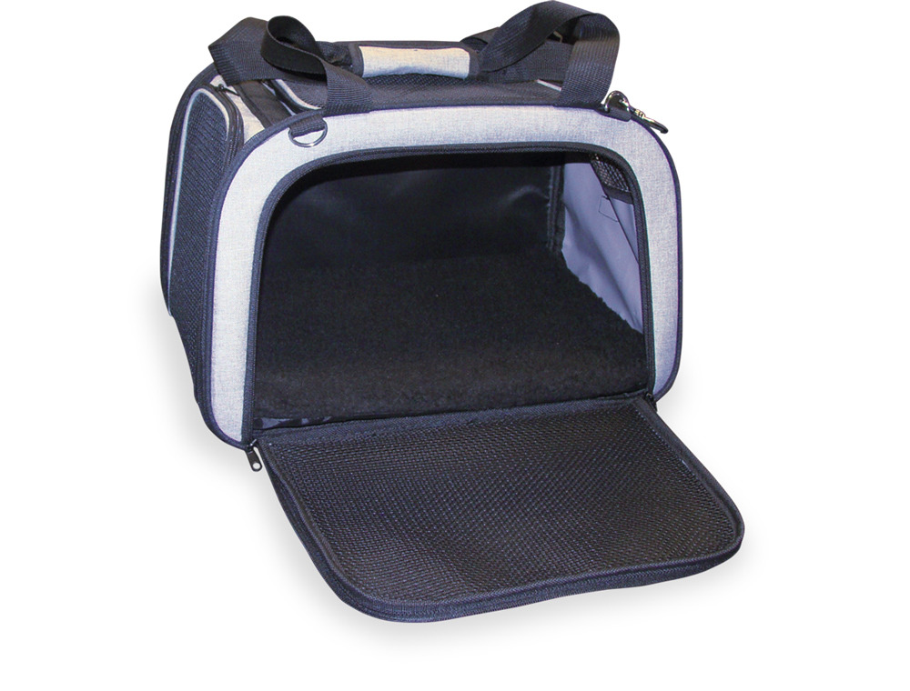 Nobby Tragetasche "Voyager" für kleine Hunde/Katzen, dunkelblau/hellgrau, weiche Polsterung, aufklappbar, ideal für Reisen/Tierarzt.