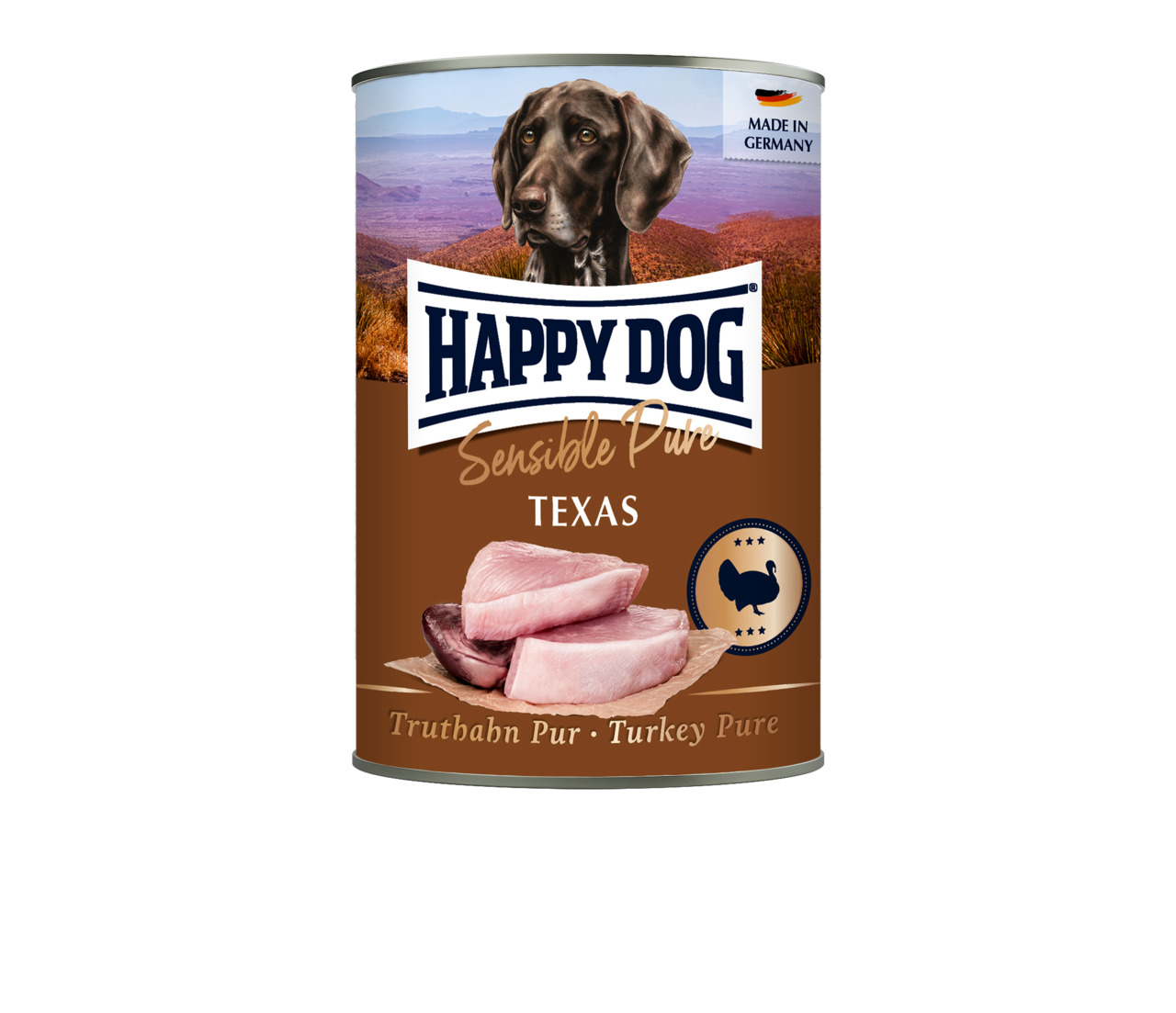 HAPPY DOG Sensible Pure Texas, Hundefutter, Truthahn, 400 g, für Hunde, reines Fleisch, hochwertig, ideal für sensible Hunde.