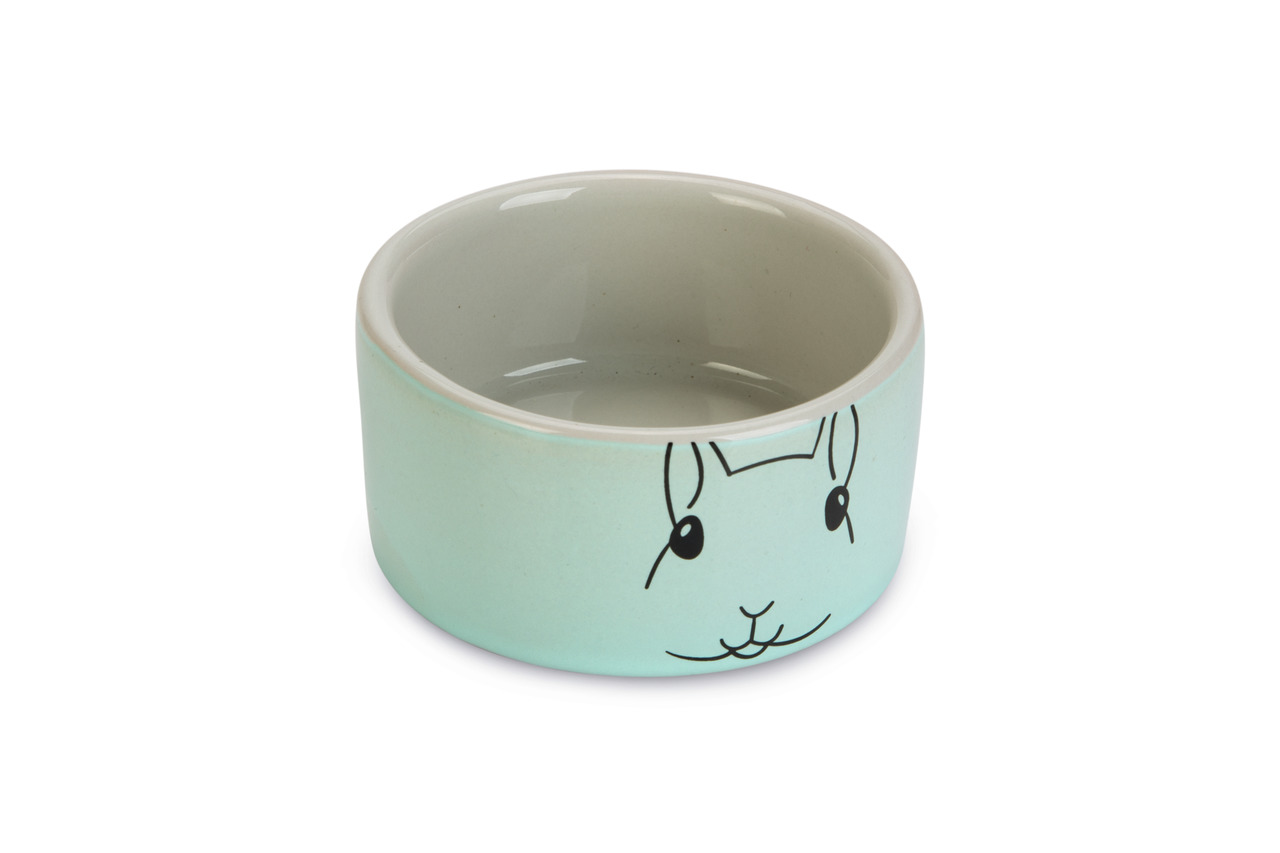 Beeztees Keramiknapf, Kaninchen & kleine Nager, Mintgrün mit Kaninchendesign, robust, leicht zu reinigen, ca. 250 ml.