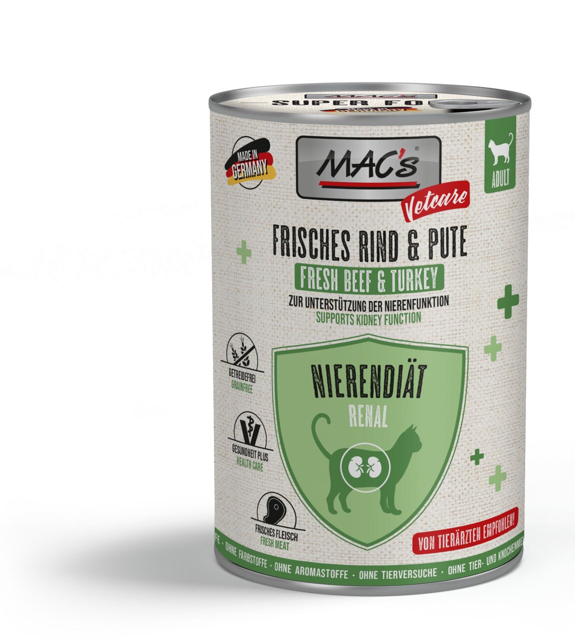 MAC's Vetcare Nierendiät Frisches Rind & Pute für Katzen, zur Unterstützung der Nierenfunktion, 200 g, getreidefrei, empfohlen von Tierärzten.
