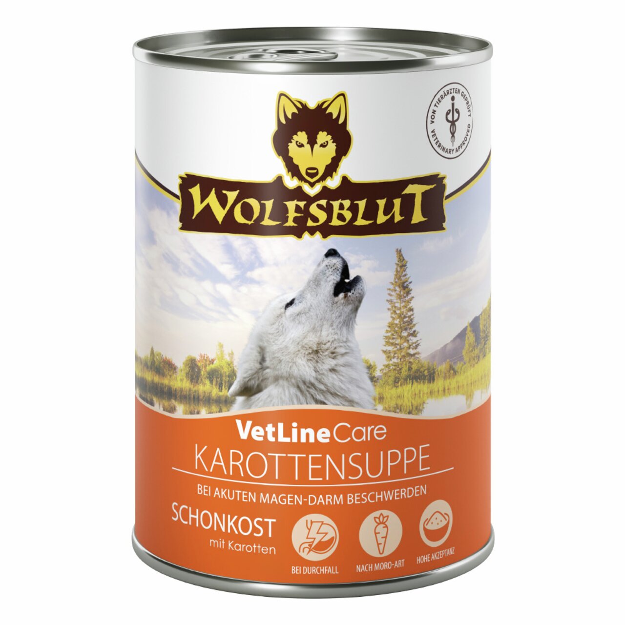 Wolfsblut VetLine Care Karottensuppe, für Hunde mit Magen-Darm-Beschwerden, Karotte, Schonkost nach Moro-Art, 395 g.