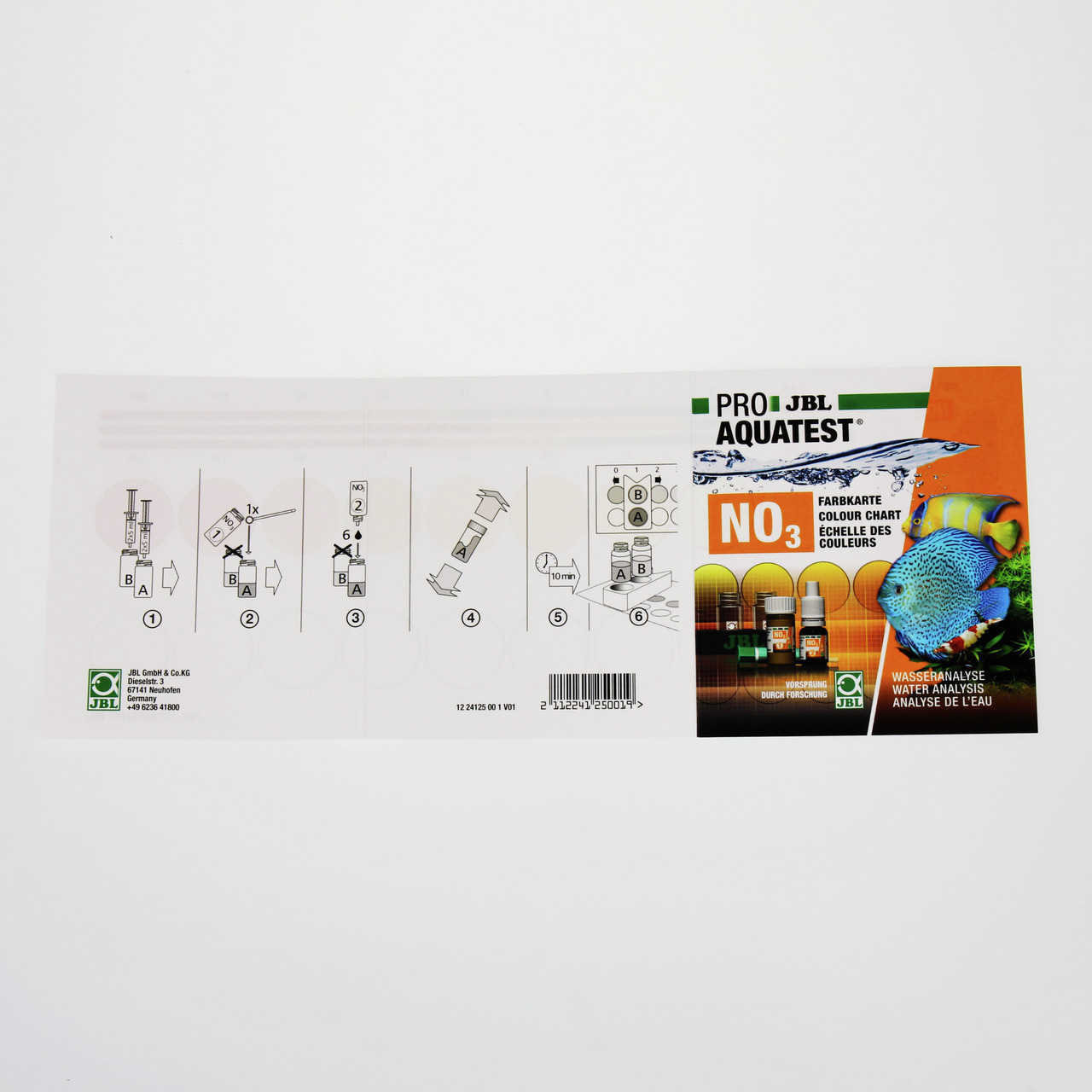 JBL ProAquaTest NO3, Wassertest für Aquarien, Nitratmessung, Zielgruppe: Aquarienbesitzer, inkl. Farbskala & Testfläschchen.
